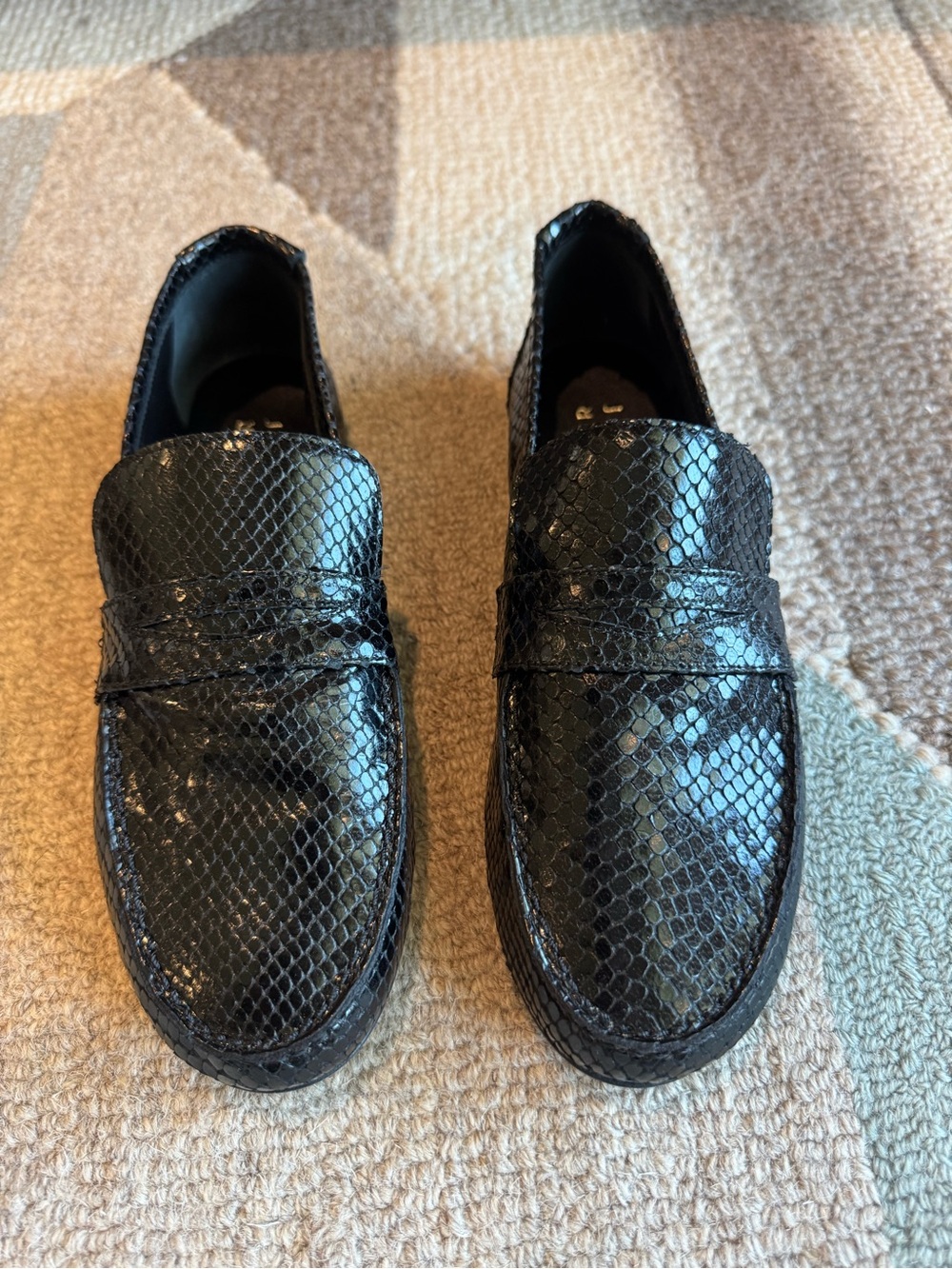 Jamie Haller Black Snake Leather Penny Loafers